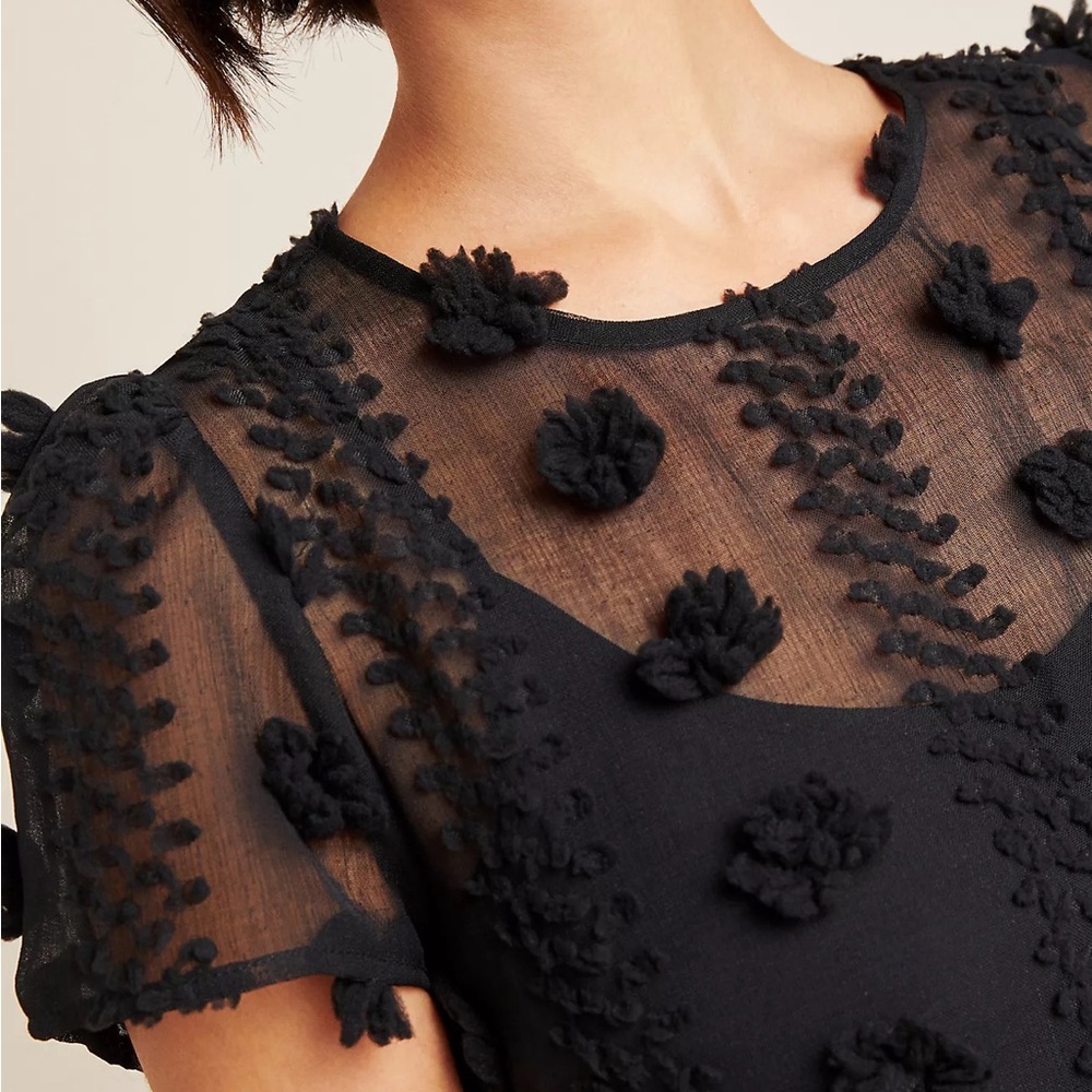 Sunday in Brooklyn Black Dress with Textured Floral Accents - Picture 4 of 7